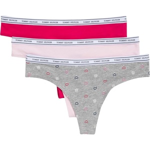 Tommy Hilfiger Women’s Classic Cotton Logoband Thong 3-pack(Th Glyph Heart Drops Heather Grey/Cherry Blossom/Barberry)