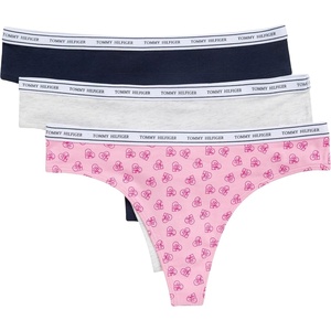 Tommy Hilfiger Women’s Classic Cotton Logoband Thong 3-pack(Th Sweethearts Pink/Light Heather Grey/Navy)