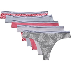 Tommy Hilfiger Women’s Classic Cotton Logoband Thong, 5 Pack(Geo/Blue/Pink/White/Palm)