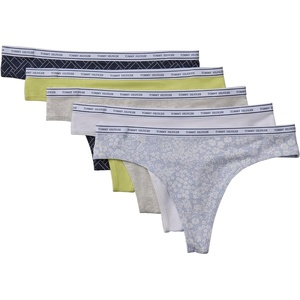 Tommy Hilfiger Women’s Classic Cotton Logoband Thong, 5 Pack(Sky Captain/Lime/Heather Grey/White/Wildflower Ditsy)
