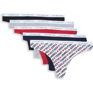 Tommy Hilfiger Women’s Classic Cotton Logoband Thong, 5 Pack(T Love H/Navy /Heart Geo / Heather/Black)