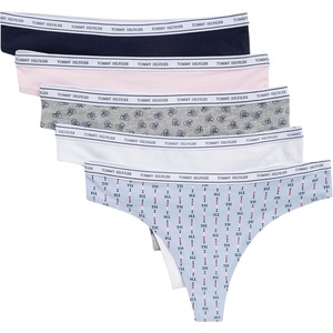 Tommy Hilfiger Women’s Classic Cotton Logoband Thong 5-pack(Th Love Streams Wallpaper Sweet Blue/Bright White/Cherry Blossom/Sky Captain/Th Sweethearts Toss Heather Grey)