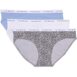 Tommy Hilfiger Women’s Cotton Bikini Underwear Panty 3 Pack(Powder Blue/White/ Mini Cheetah)