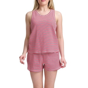 Tommy Hilfiger Women’s Cotton Rib Striped Tank & Boxer Sleep Set(Summer Feeder Stripe Tango Red)