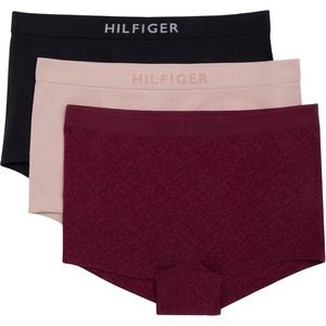 Tommy Hilfiger Women’s Seamless Matte & Shine Boyshort Underwear 3-pack(Windsor Wine/Balanced Beige/Black)