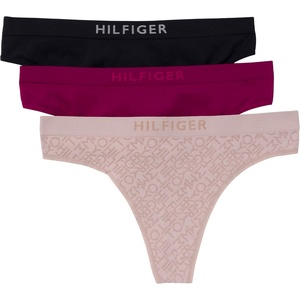 Tommy Hilfiger Women’s Seamless Matte & Shine Thong Underwear 3-pack(Balanced Beige/Italian Wine/Black)
