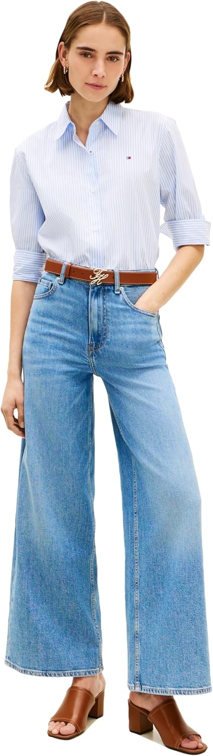 image:imageTommy Hilfiger Womens High Rise Wide Leg Jeans with StretchBay Blue