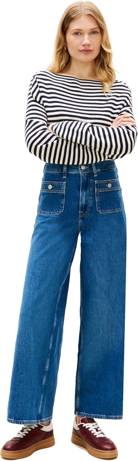 image:imageTommy Hilfiger Womens High Rise Wide Leg Jeans with StretchMid Blue