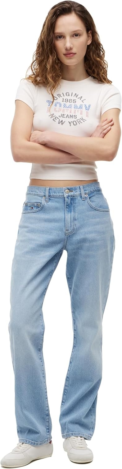 image:imageTommy Jeans Womens Kira Mid Rise Slim Straight JeanDenim Light
