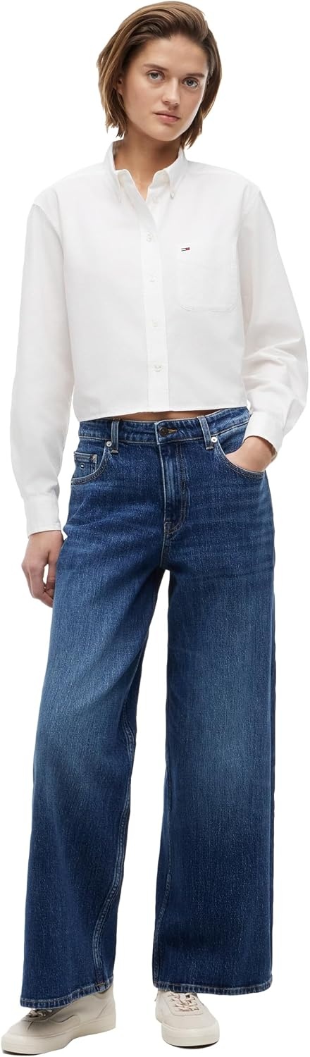 image:imageTommy Jeans Womens Charlie Mid Rise Loose Wide Leg JeansDenim Dark Wash