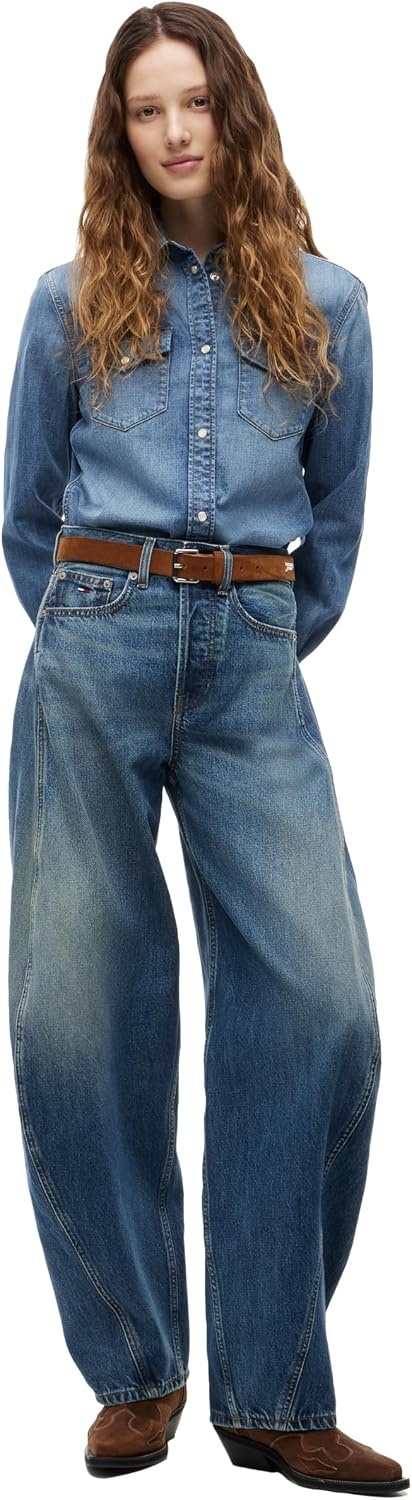 image:imageTommy Jeans Womens Ella Mid Rise Barrel Leg JeansDenim Dark