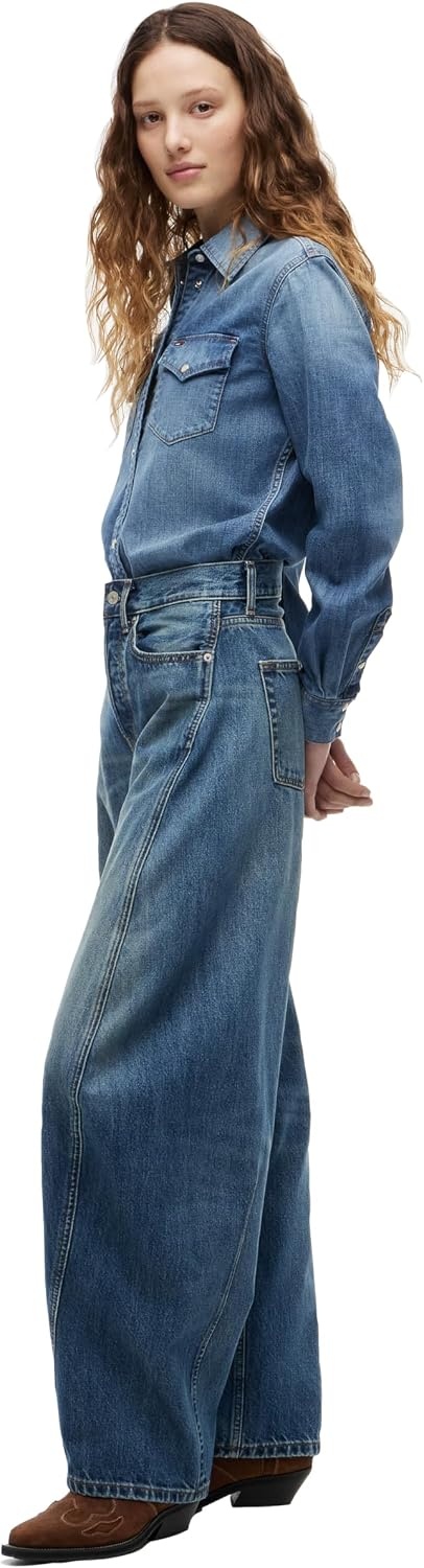 image:imageTommy Jeans Womens Ella Mid Rise Barrel Leg JeansDenim Dark
