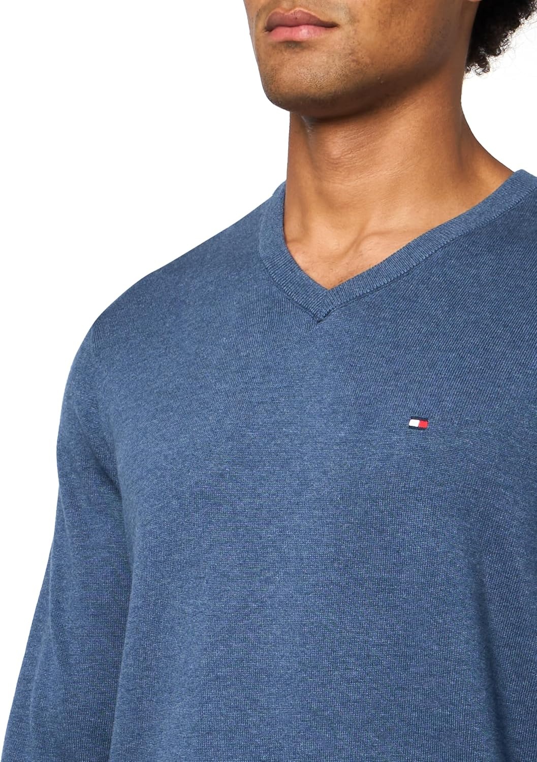 image:imageTommy Hilfiger Mens Cotton Solid V Neck Sweater Lightweight PulloverAegean Sea Heather