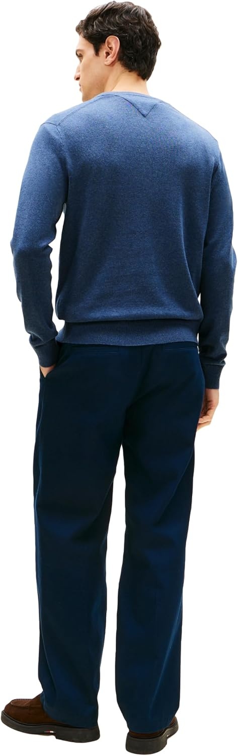 image:imageTommy Hilfiger Mens Cotton Solid V Neck Sweater Lightweight PulloverAegean Sea Heather