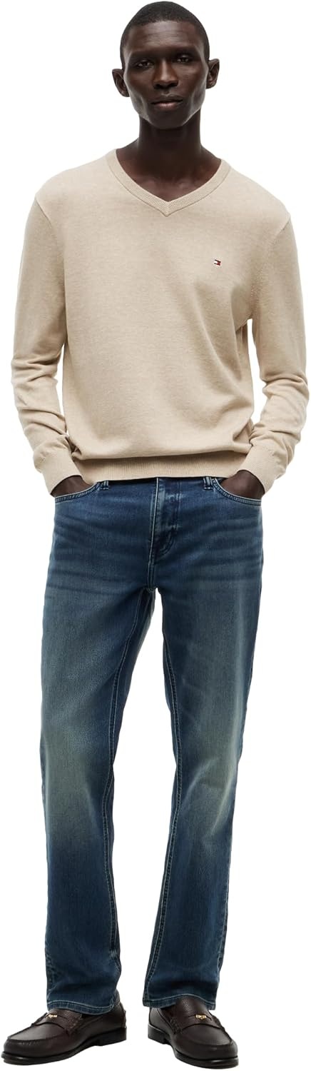image:imageTommy Hilfiger Mens Cotton Solid V Neck Sweater Lightweight PulloverBatique Khaki Heather