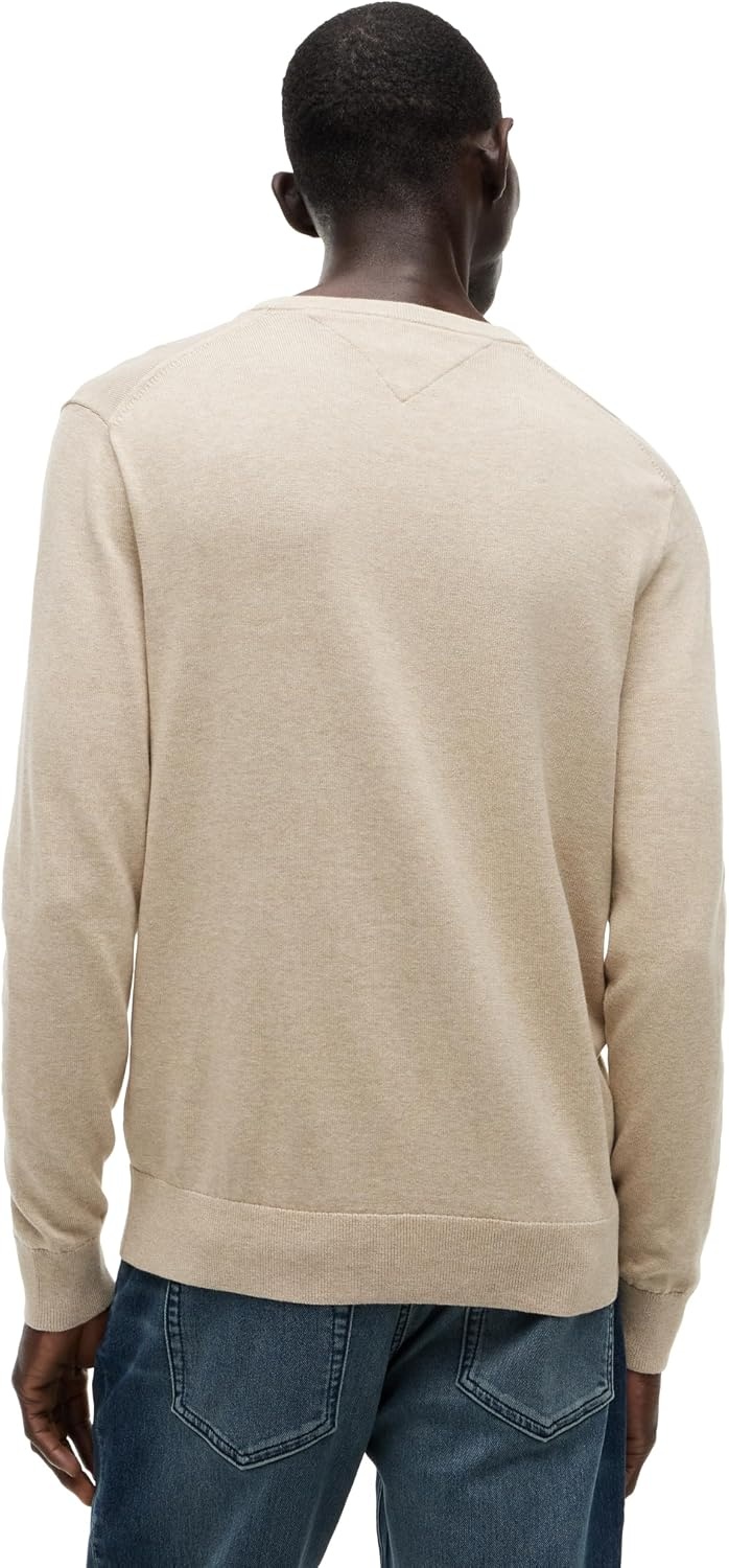 image:imageTommy Hilfiger Mens Cotton Solid V Neck Sweater Lightweight PulloverBatique Khaki Heather