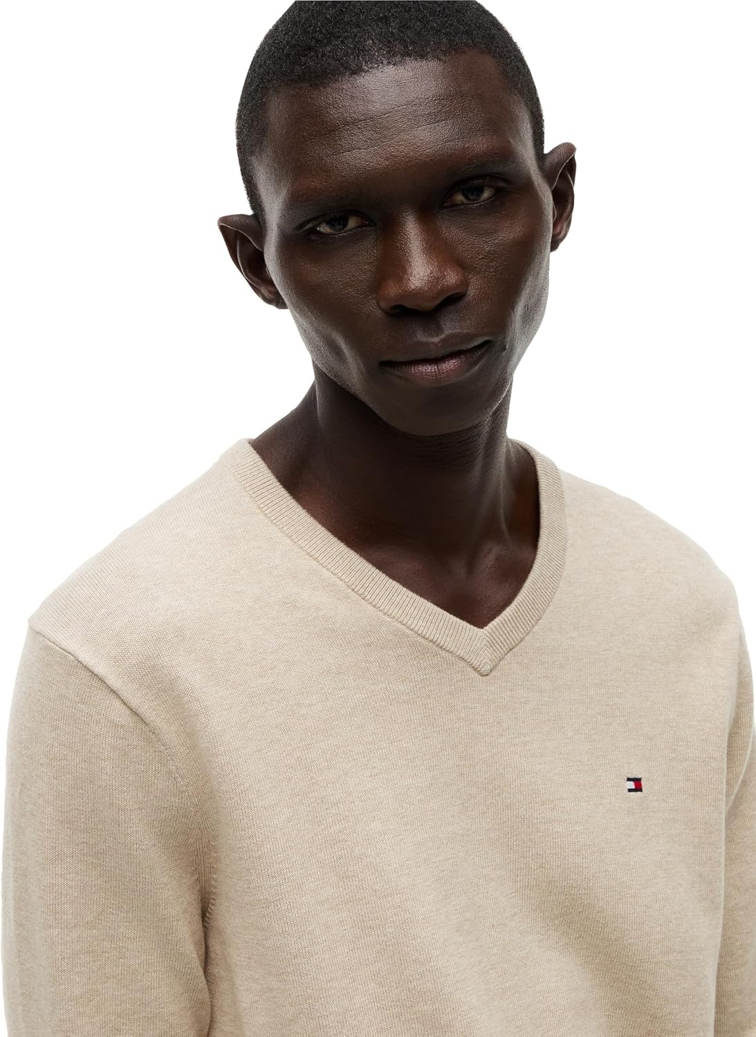 image:imageTommy Hilfiger Mens Cotton Solid V Neck Sweater Lightweight PulloverBatique Khaki Heather