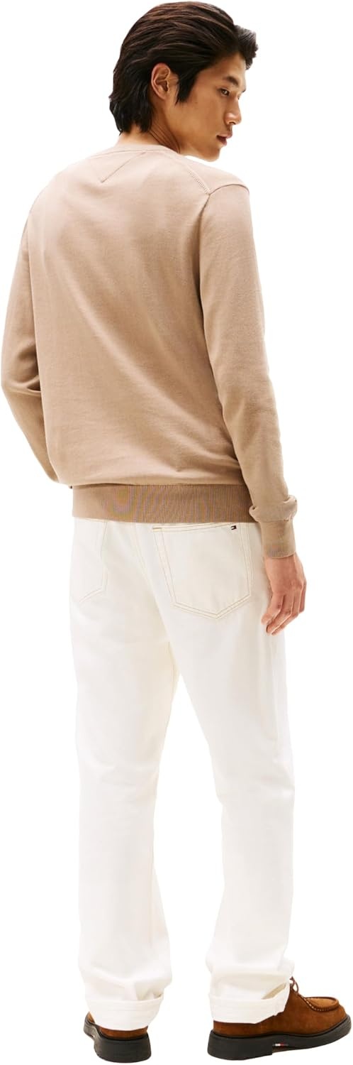 image:imageTommy Hilfiger Mens Cotton Solid V Neck Sweater Lightweight PulloverCoastal Taupe