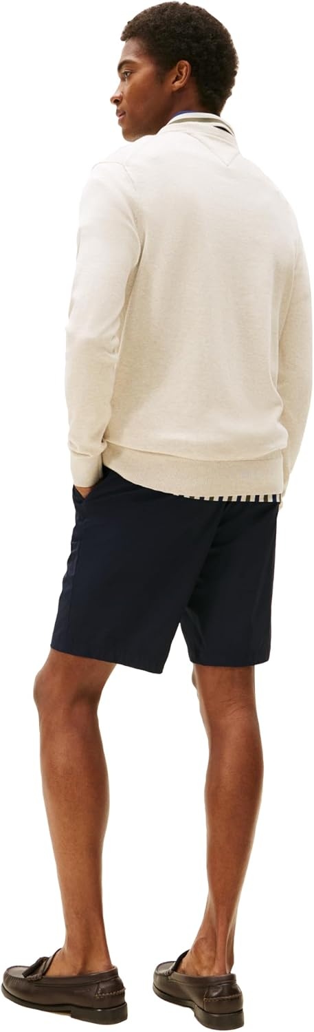 image:imageTommy Hilfiger Mens Cotton Solid V Neck Sweater Lightweight PulloverHeathered Oatmilk