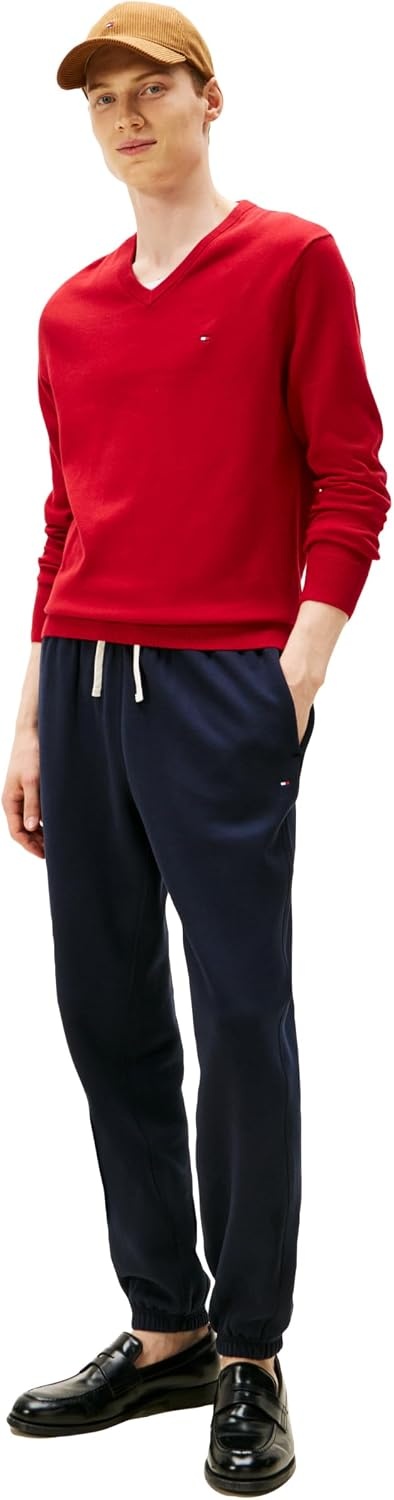image:imageTommy Hilfiger Mens Cotton Solid V Neck Sweater Lightweight PulloverMedium Red