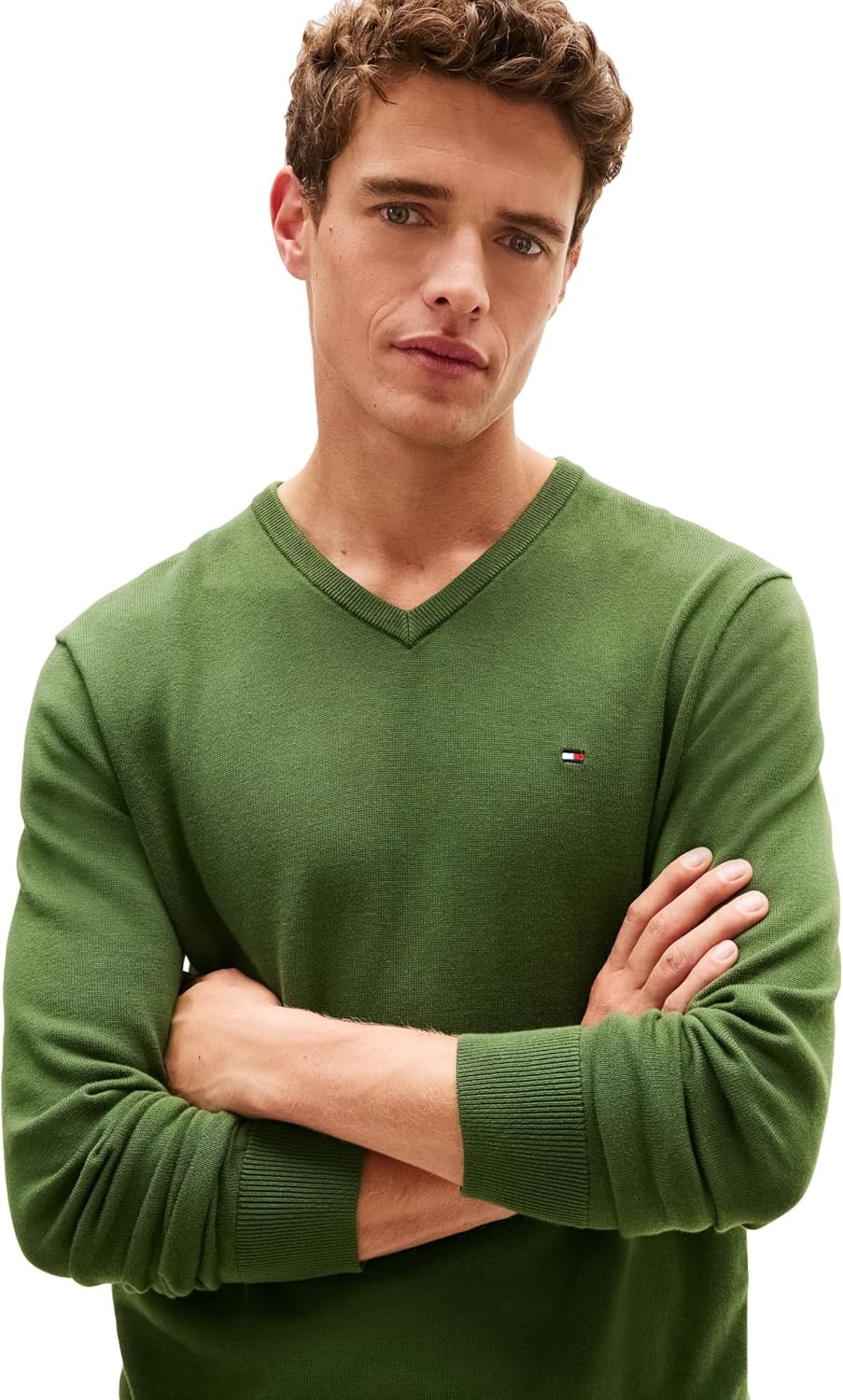 image:imageTommy Hilfiger Mens Cotton Solid V Neck Sweater Lightweight PulloverMountain Pine
