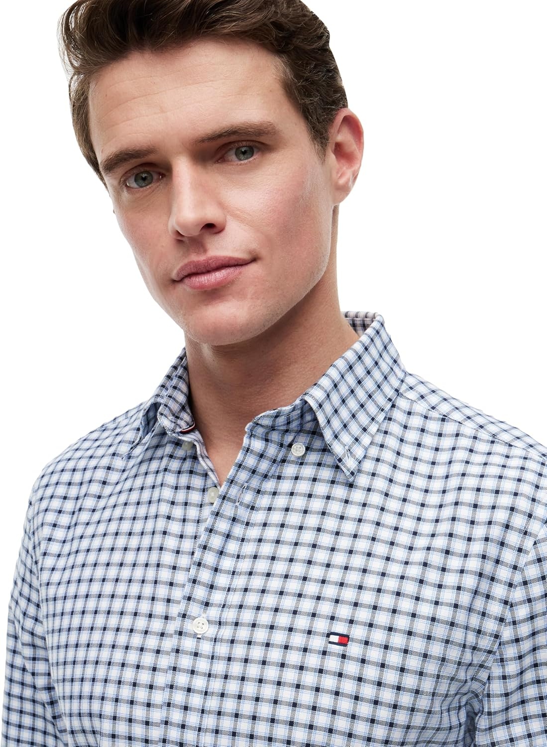 image:imageTommy Hilfiger Mens Long Sleeve Oxford Shirts in Regular Fit Mens Button Down Shirts Also Available in Big and TallBlue SpellWhite Check