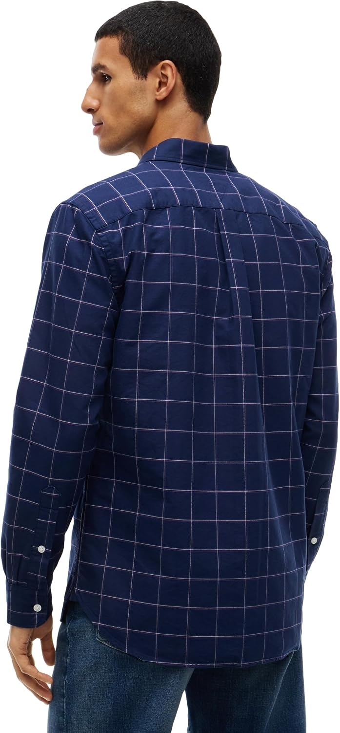 image:imageTommy Hilfiger Mens Long Sleeve Oxford Shirts in Regular Fit Mens Button Down Shirts Also Available in Big and TallCarbon Navy Check