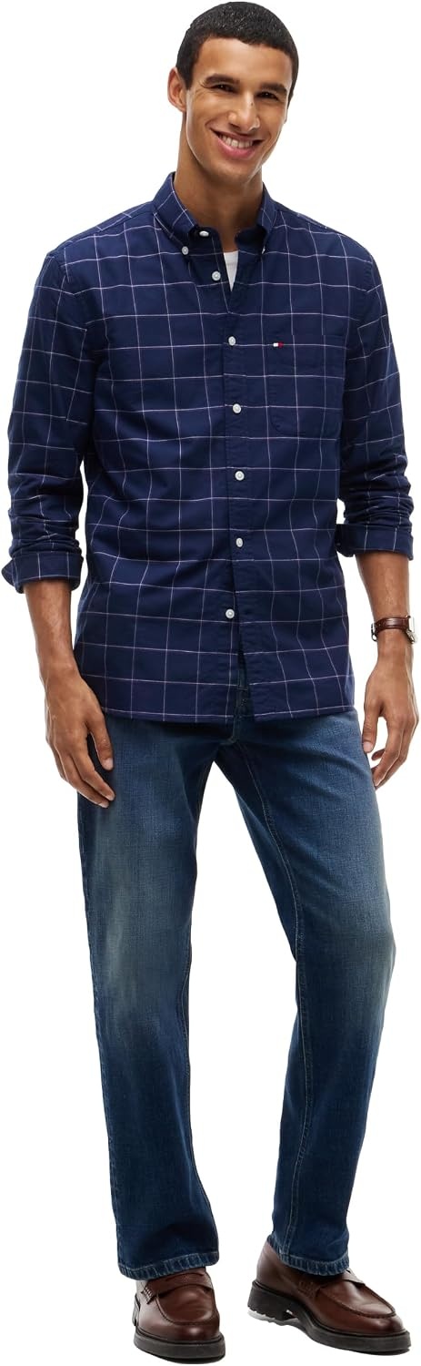 image:imageTommy Hilfiger Mens Long Sleeve Oxford Shirts in Regular Fit Mens Button Down Shirts Also Available in Big and TallCarbon Navy Check