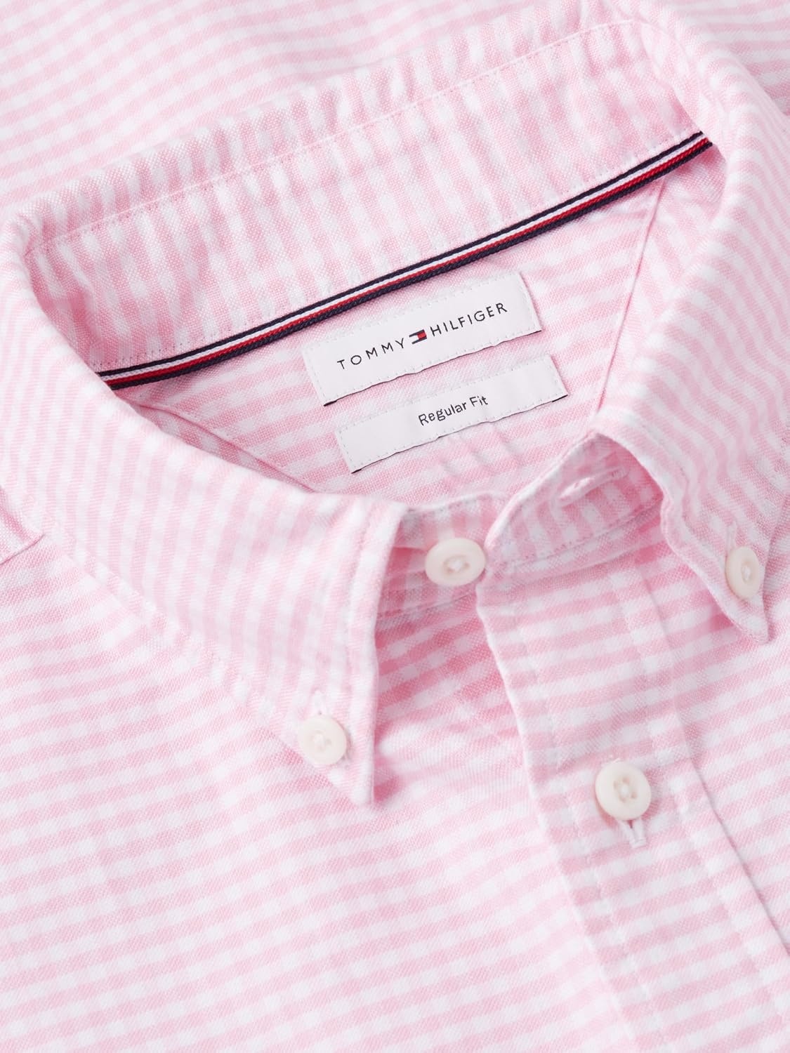 image:imageTommy Hilfiger Mens Long Sleeve Oxford Shirts in Regular Fit Mens Button Down Shirts Also Available in Big and TallClassic Pink Check