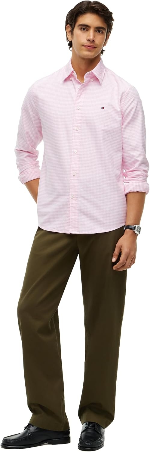 image:imageTommy Hilfiger Mens Long Sleeve Oxford Shirts in Regular Fit Mens Button Down Shirts Also Available in Big and TallClassic Pink Check