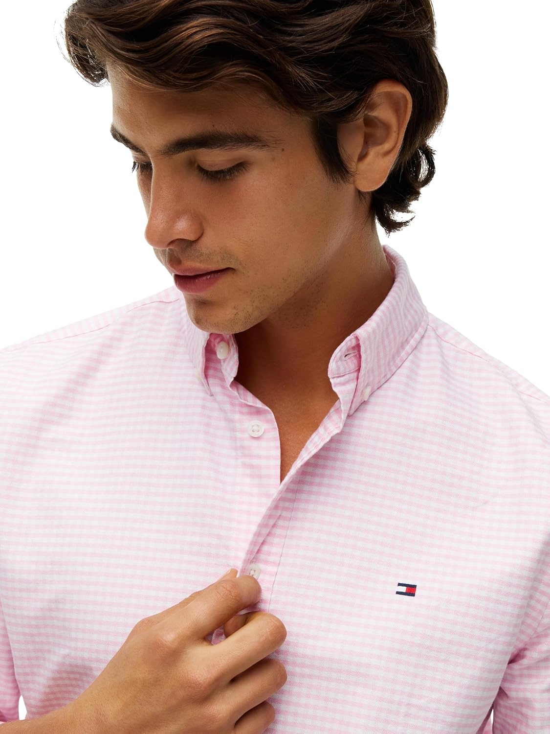 image:imageTommy Hilfiger Mens Long Sleeve Oxford Shirts in Regular Fit Mens Button Down Shirts Also Available in Big and TallClassic Pink Check