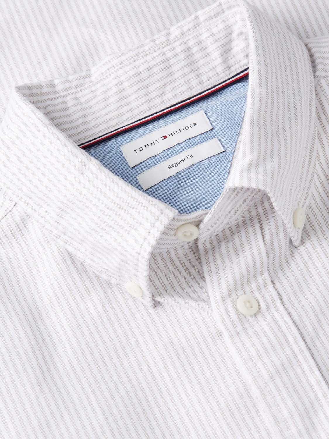 image:imageTommy Hilfiger Mens Long Sleeve Oxford Shirts in Regular Fit Mens Button Down Shirts Also Available in Big and TallCoastal Taupe Stripe