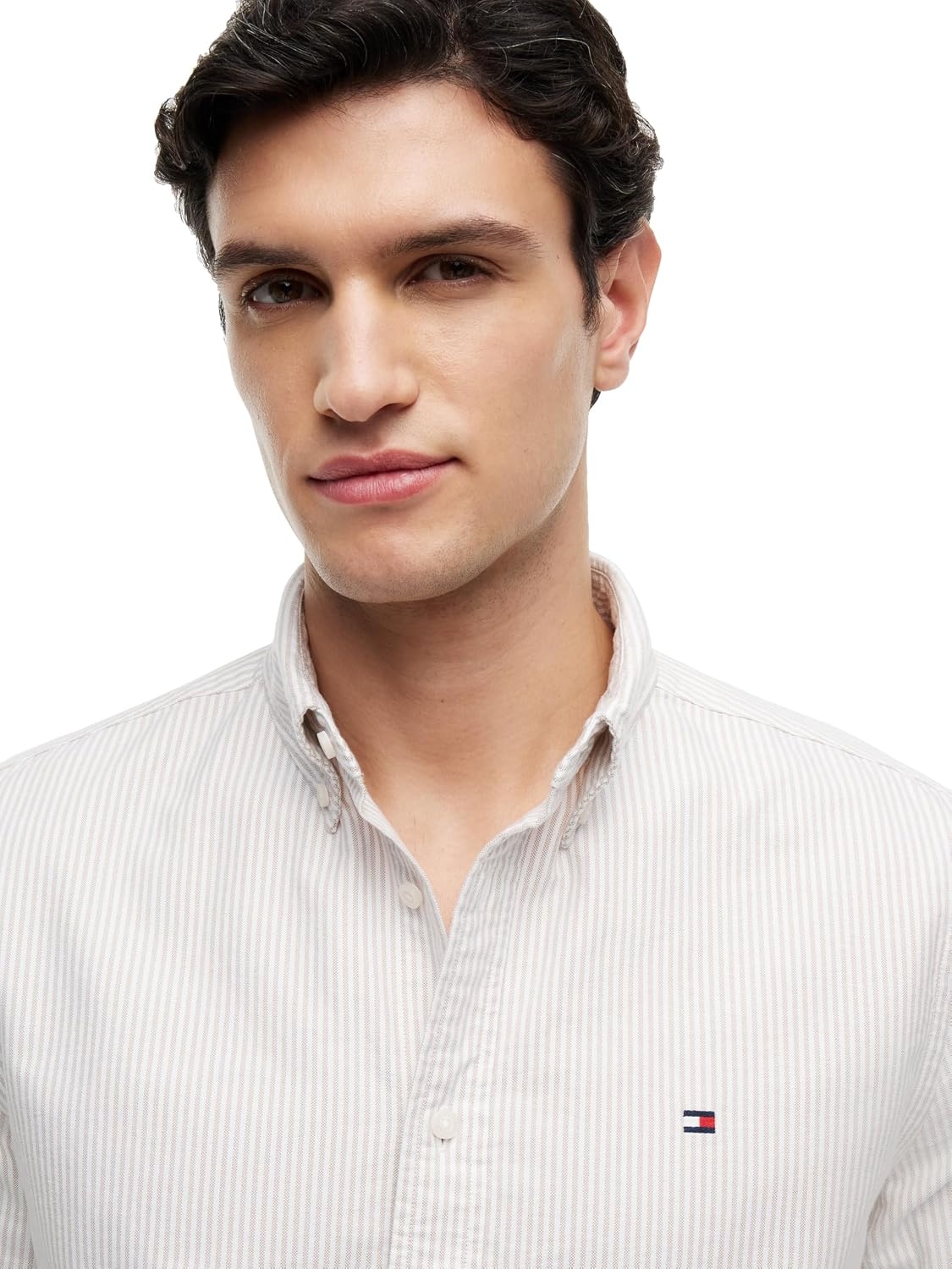 image:imageTommy Hilfiger Mens Long Sleeve Oxford Shirts in Regular Fit Mens Button Down Shirts Also Available in Big and TallCoastal Taupe Stripe