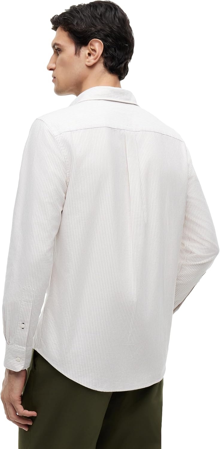 image:imageTommy Hilfiger Mens Long Sleeve Oxford Shirts in Regular Fit Mens Button Down Shirts Also Available in Big and TallCoastal Taupe Stripe