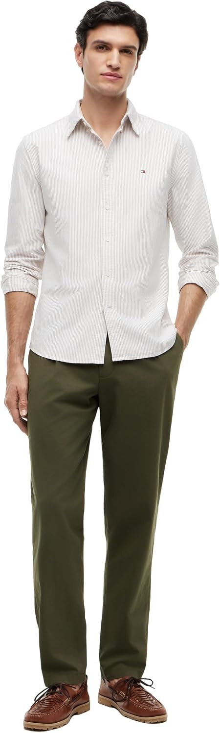 image:imageTommy Hilfiger Mens Long Sleeve Oxford Shirts in Regular Fit Mens Button Down Shirts Also Available in Big and TallCoastal Taupe Stripe