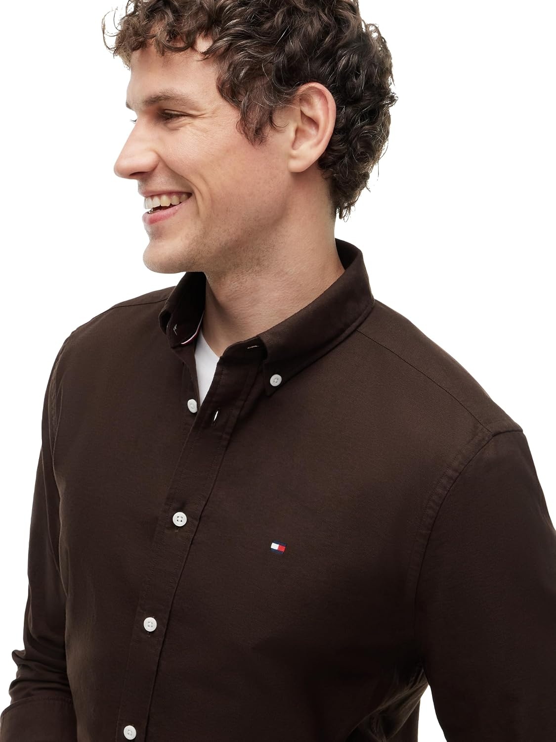 image:imageTommy Hilfiger Mens Long Sleeve Oxford Shirts in Regular Fit Mens Button Down Shirts Also Available in Big and TallDark Coffee Dark Coffee Solid