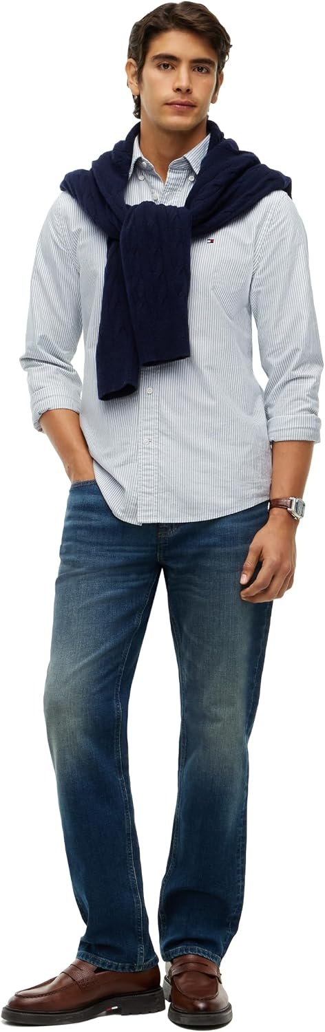 image:imageTommy Hilfiger Mens Long Sleeve Oxford Shirts in Regular Fit Mens Button Down Shirts Also Available in Big and TallHunter Stripe