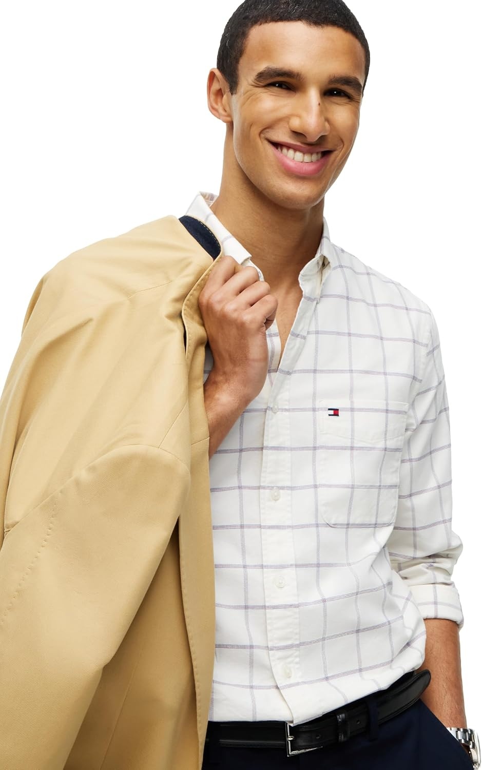 image:imageTommy Hilfiger Mens Long Sleeve Oxford Shirts in Regular Fit Mens Button Down Shirts Also Available in Big and TallIvory Silk Check