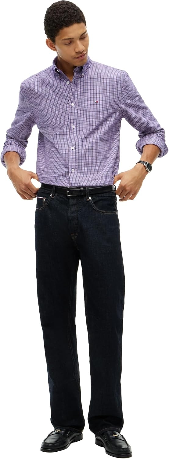 image:imageTommy Hilfiger Mens Long Sleeve Oxford Shirts in Regular Fit Mens Button Down Shirts Also Available in Big and TallMedium Red Check Wash