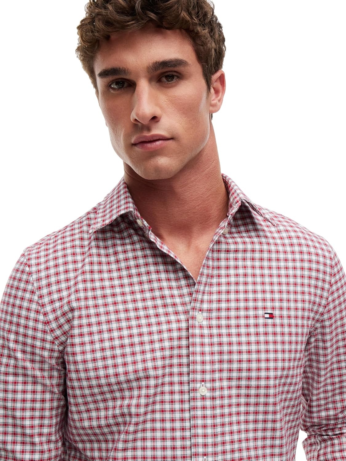 image:imageTommy Hilfiger Mens Long Sleeve Oxford Shirts in Regular Fit Mens Button Down Shirts Also Available in Big and TallMedium Red White Check