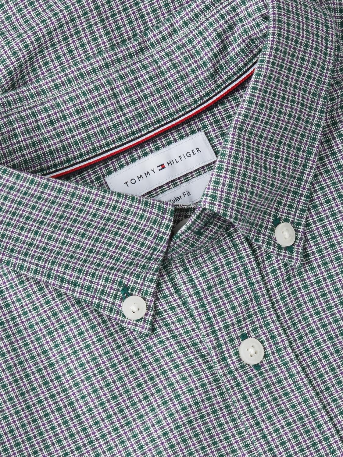 image:imageTommy Hilfiger Mens Long Sleeve Oxford Shirts in Regular Fit Mens Button Down Shirts Also Available in Big and TallOrnamental Green Check Wash