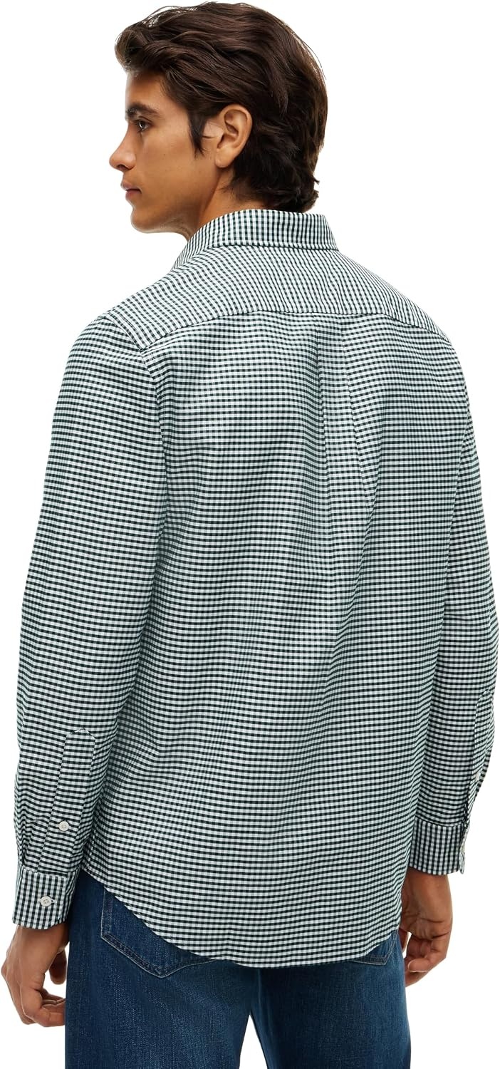image:imageTommy Hilfiger Mens Long Sleeve Oxford Shirts in Regular Fit Mens Button Down Shirts Also Available in Big and TallOrnamental Green Multi Check