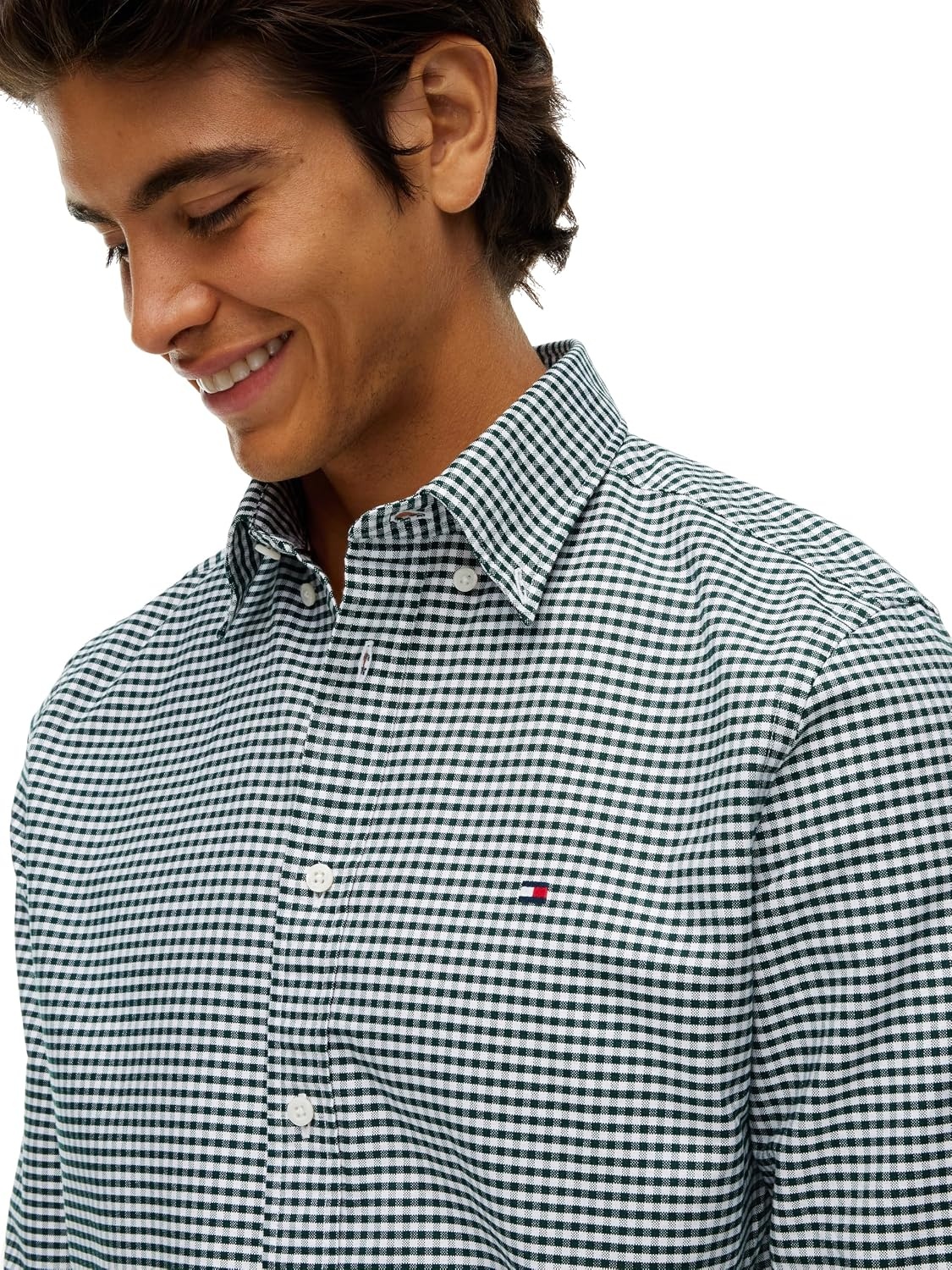 image:imageTommy Hilfiger Mens Long Sleeve Oxford Shirts in Regular Fit Mens Button Down Shirts Also Available in Big and TallOrnamental Green Multi Check