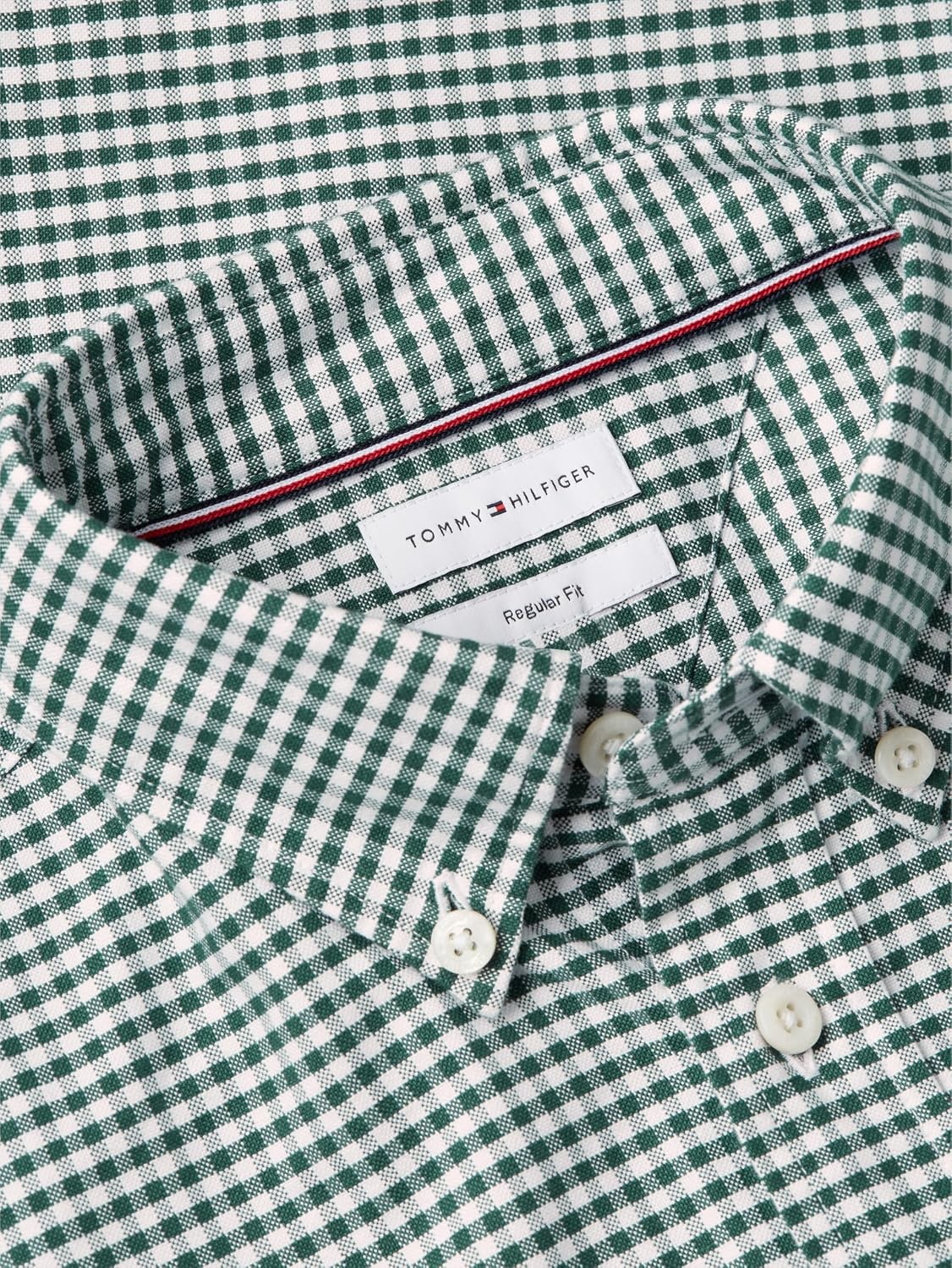 image:imageTommy Hilfiger Mens Long Sleeve Oxford Shirts in Regular Fit Mens Button Down Shirts Also Available in Big and TallOrnamental Green Multi Check