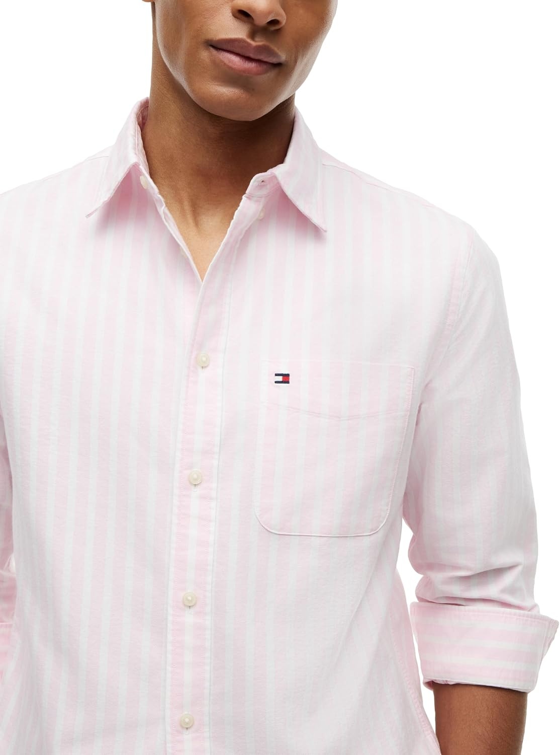 image:imageTommy Hilfiger Mens Long Sleeve Oxford Shirts in Regular Fit Mens Button Down Shirts Also Available in Big and TallRose Petal Stripe