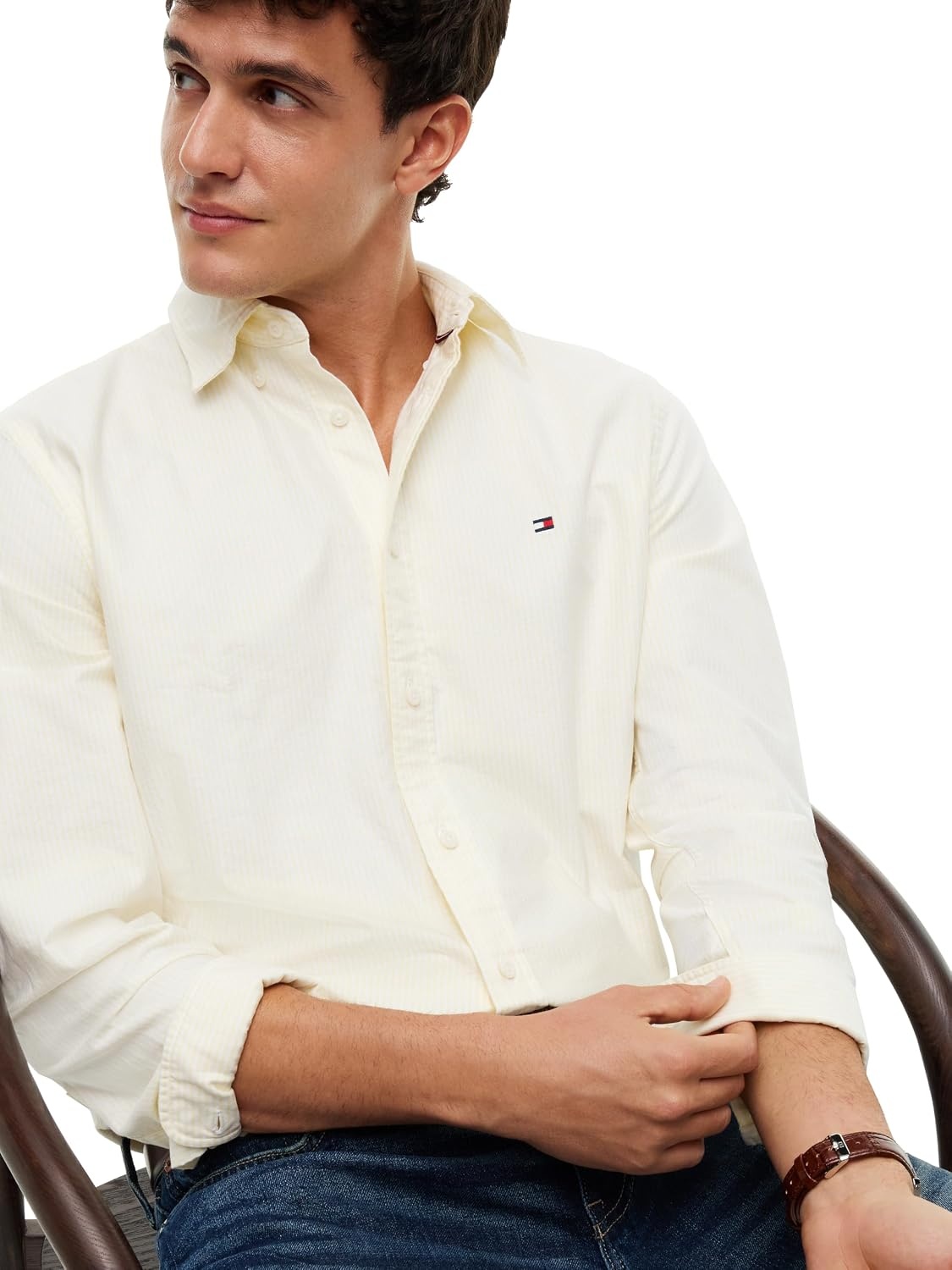 image:imageTommy Hilfiger Mens Long Sleeve Oxford Shirts in Regular Fit Mens Button Down Shirts Also Available in Big and TallSunflower Yellow Stripe