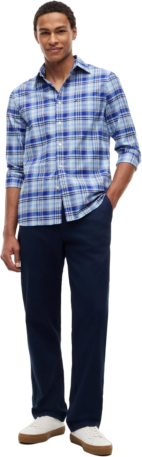 image:imageTommy Hilfiger Mens Long Sleeve Oxford Shirts in Regular Fit Mens Button Down Shirts Also Available in Big and TallWedge Blue Check