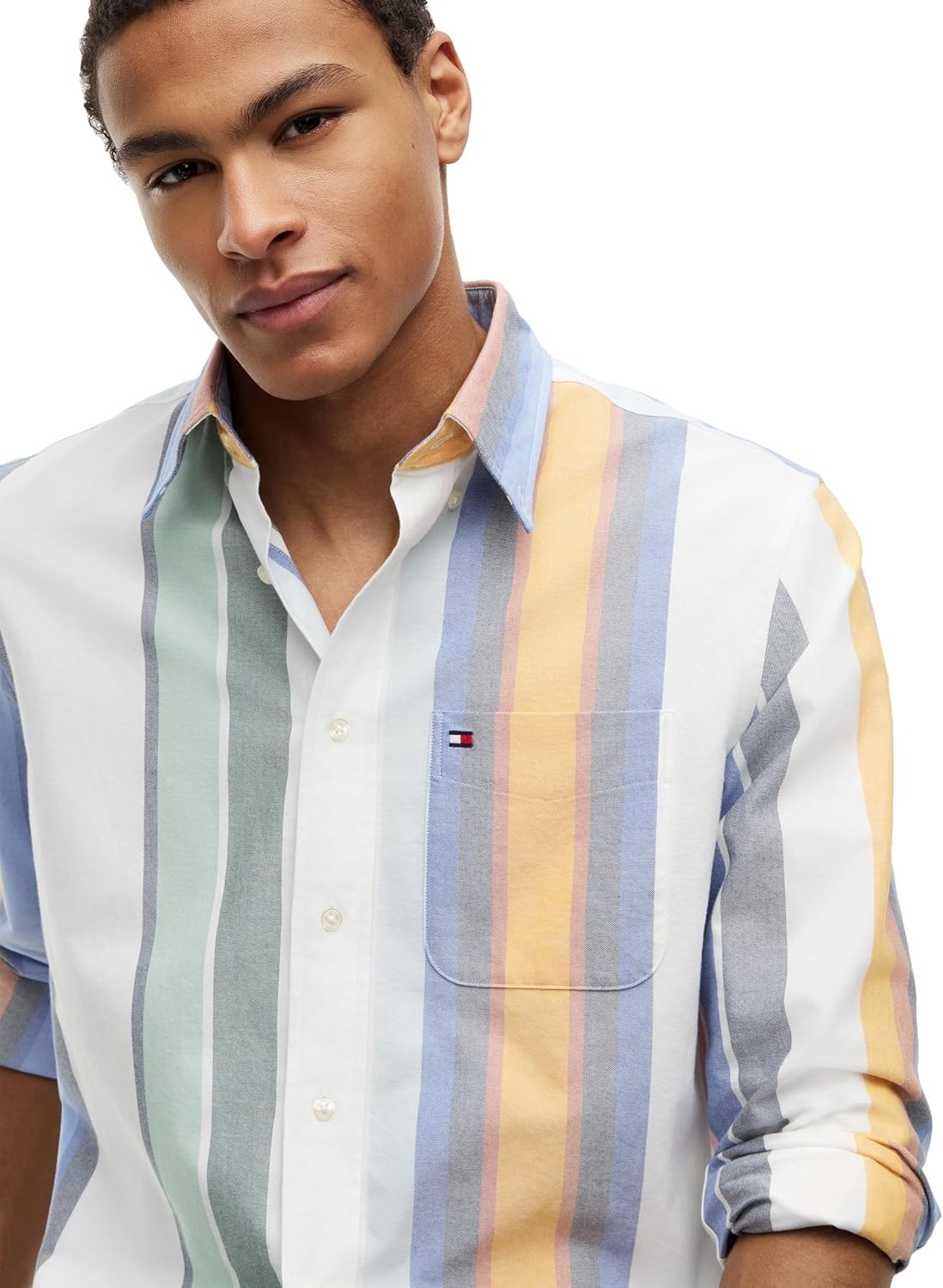 image:imageTommy Hilfiger Mens Long Sleeve Oxford Shirts in Regular Fit Mens Button Down Shirts Also Available in Big and TallWhite Multi Stripe