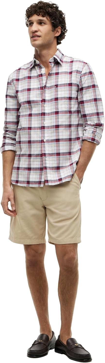 image:imageTommy Hilfiger Mens Long Sleeve Oxford Shirts in Regular Fit Mens Button Down Shirts Also Available in Big and TallWhiteRed Multi Check