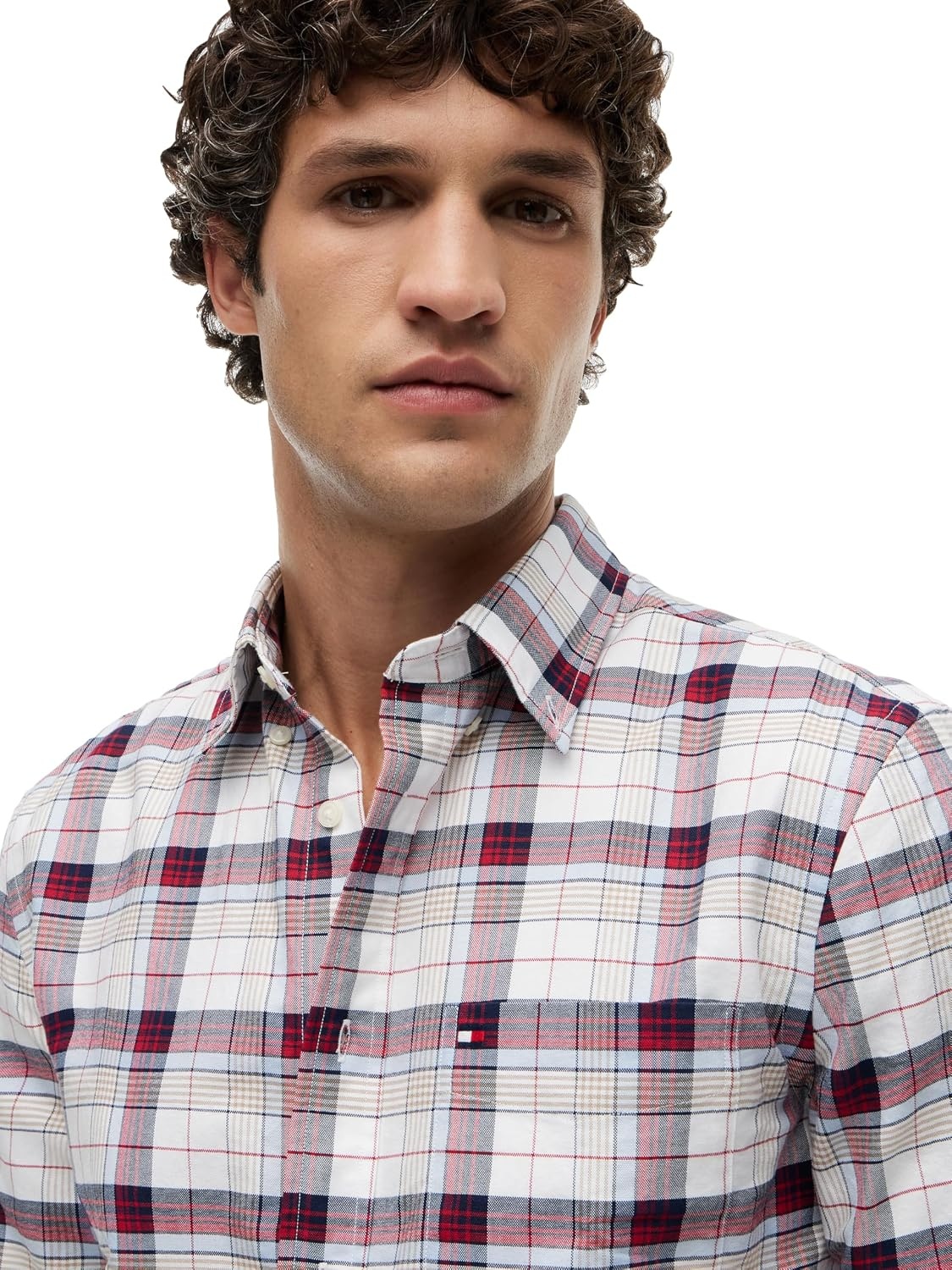 image:imageTommy Hilfiger Mens Long Sleeve Oxford Shirts in Regular Fit Mens Button Down Shirts Also Available in Big and TallWhiteRed Multi Check